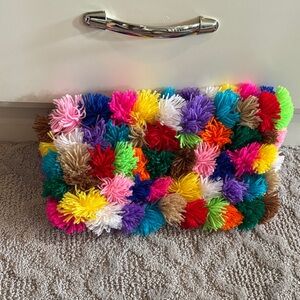 Colorful Pom Pom Clutch jade  tribe